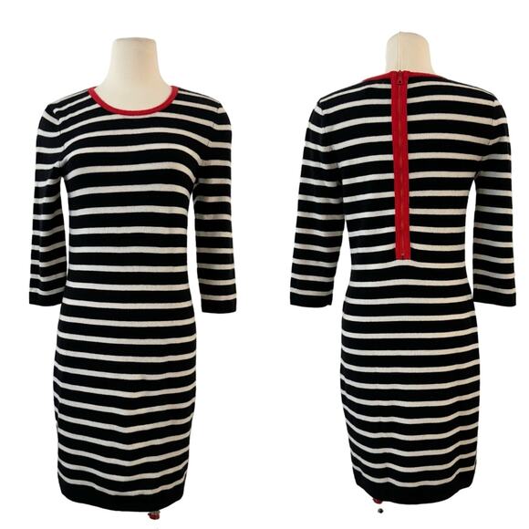 Aqua Cashmere Striped Black and White Dress 3/4 Sleeves Knit | Size Medium - Picture 1 of 10
